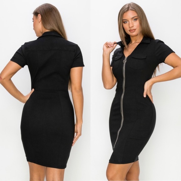 🆕Zip up dress with collar in black - Picture 2 of 4